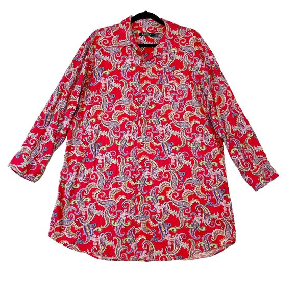 Lauren Ralph Lauren Other - Lauren Ralph Lauren Pajama Sleep Shirt Women's XL Red Paisley Monogram Cotton